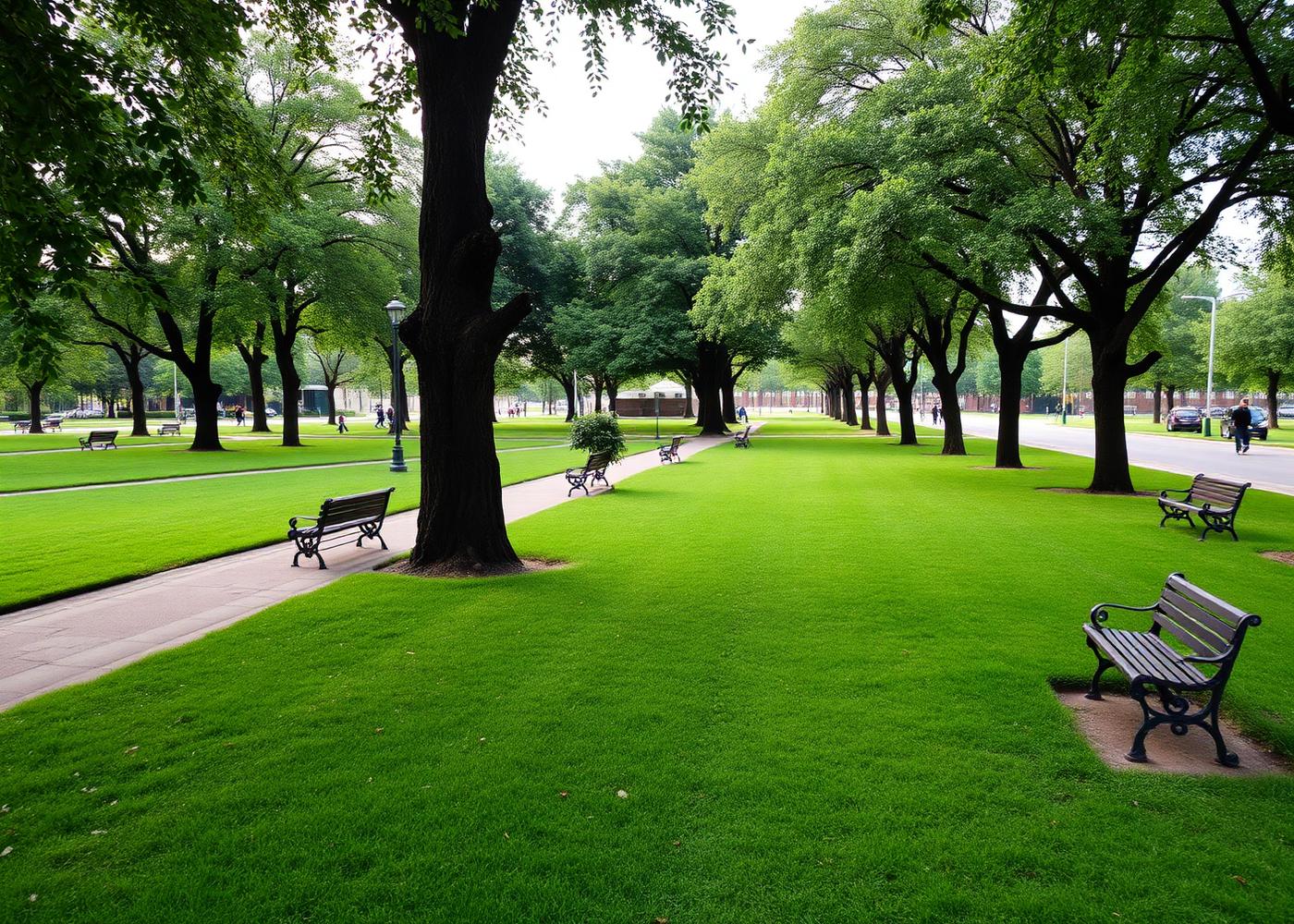 Well-maintained public park with clean walking paths and benches